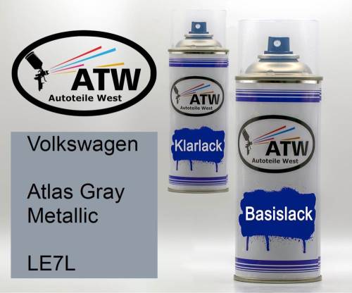 Volkswagen, Atlas Gray Metallic, LE7L: 400ml Sprühdose + 400ml Klarlack - Set, von ATW Autoteile West.
